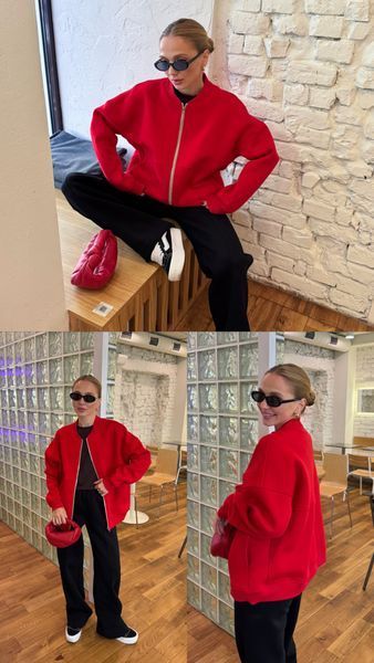 Бомбер жіночий Naomi на флісі червоний BNFRED-1 фото